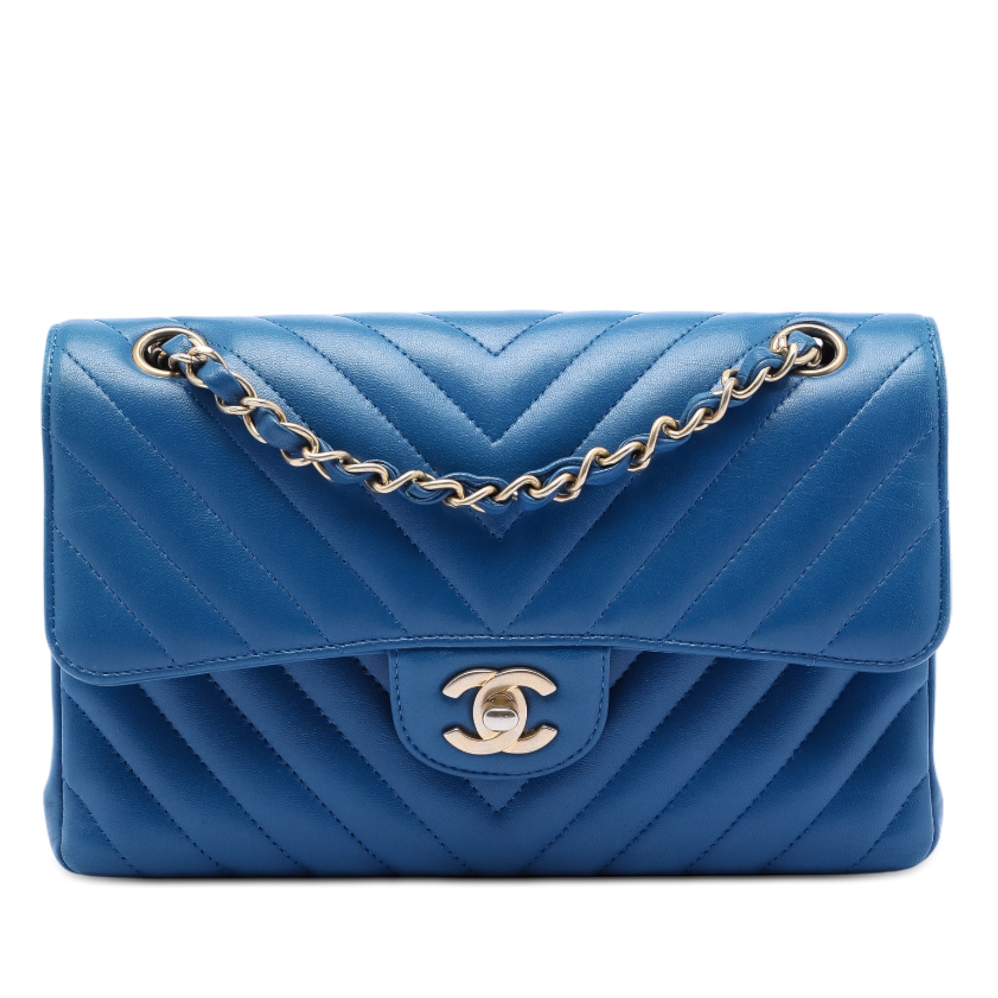 Small Classic Chevron Lambskin Double Flap