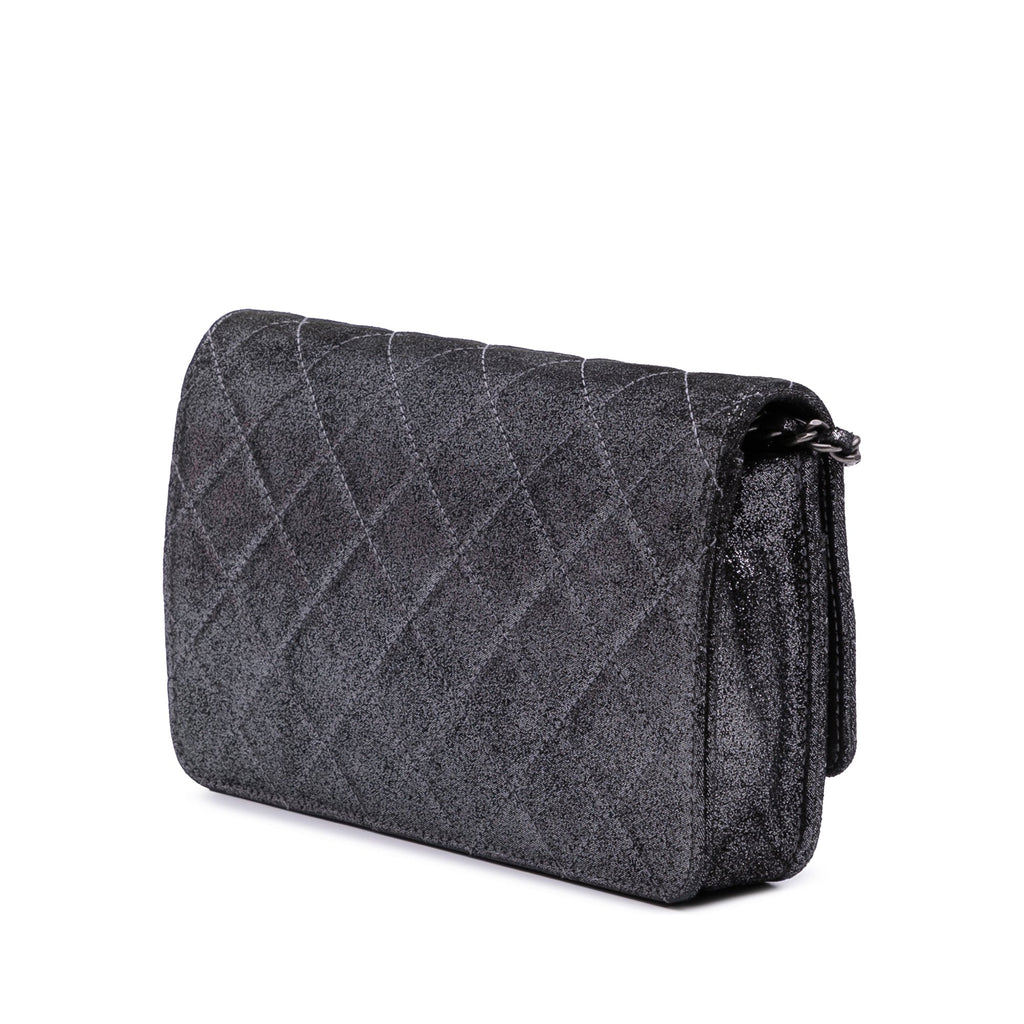 Quilted Iridescent Lambskin Tartan Button Wallet On Chain