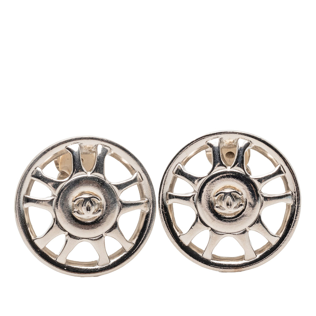 CC Silver Plated Wheel Clip On Earrings