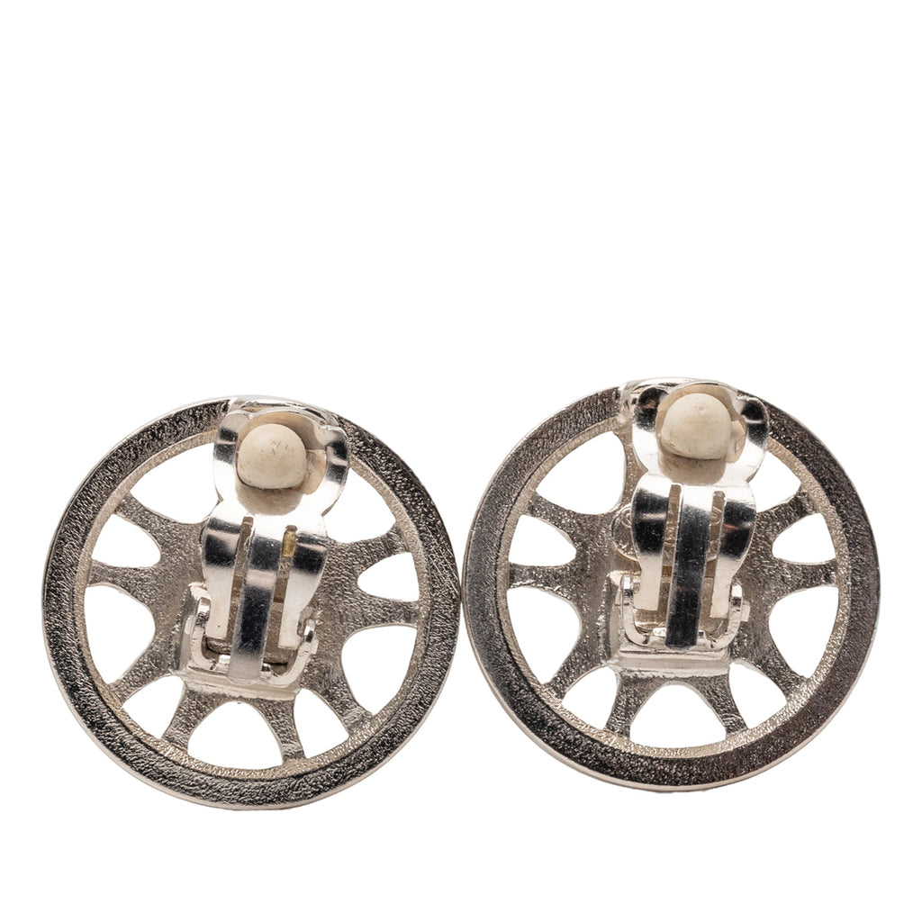 CC Silver Plated Wheel Clip On Earrings