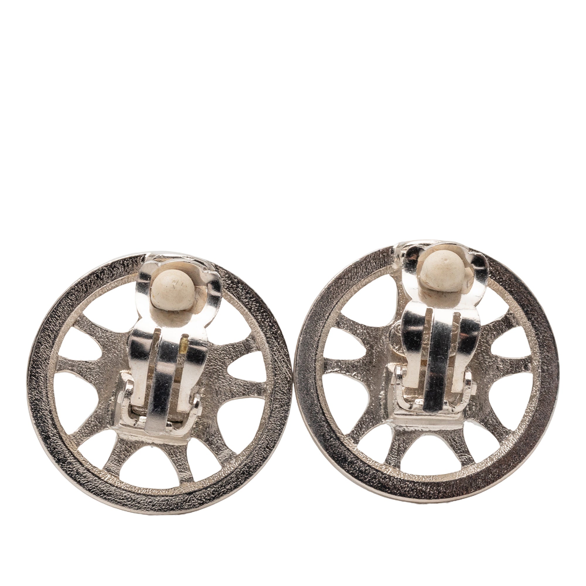 CC Silver Plated Wheel Clip On Earrings
