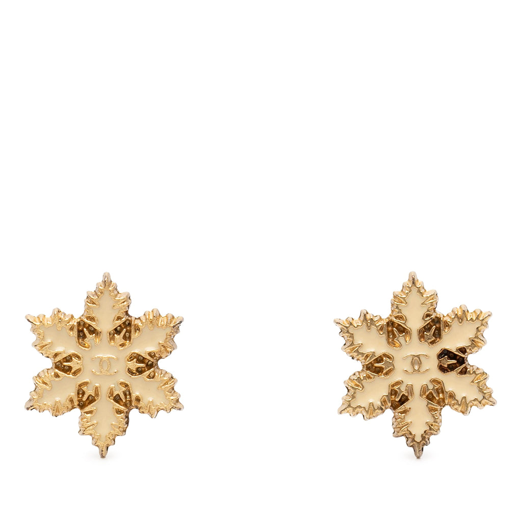 CC Gold Plated Enamel Snowflake Push Back Earrings