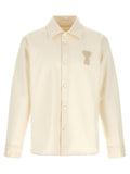 Ami Paris Crochet-Embellished Cotton Denim Overshirt — Cream