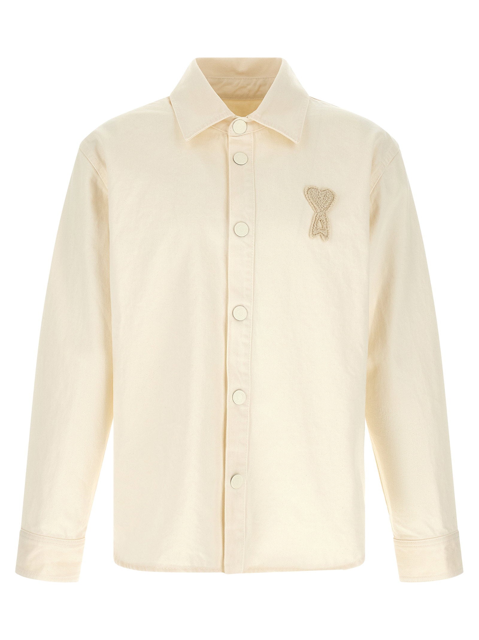 Ami Paris Crochet-Embellished Cotton Denim Overshirt — Cream