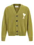 Ami Paris Logo-Intarsia Knit Cardigan — Olive