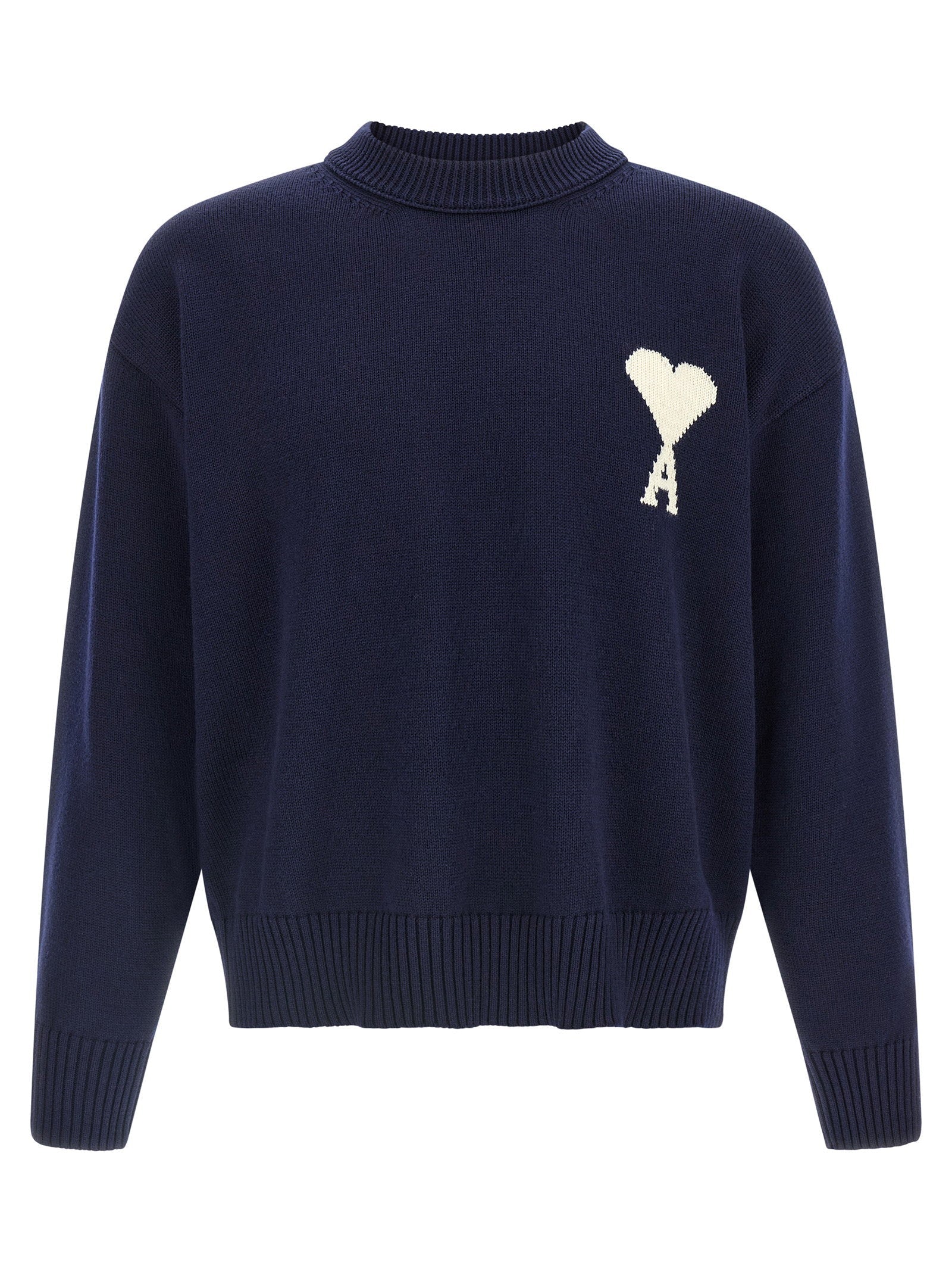 Ami Paris Intarsia Heart-Embellished Sweater — Navy