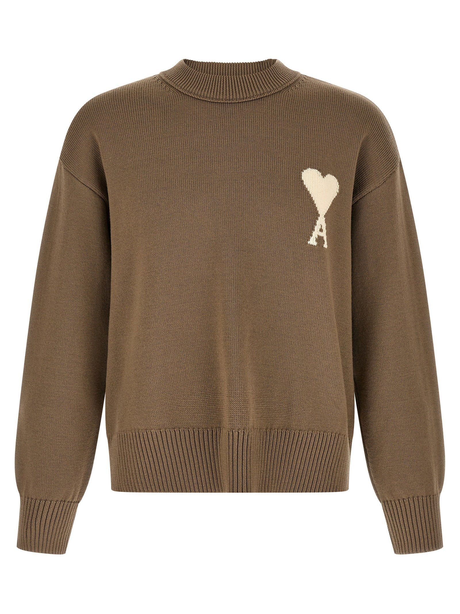Ami Paris Intarsia Logo Sweater — Taupe