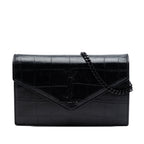 Croc Embossed Leather Monogram Monochrome Envelope Chain Wallet