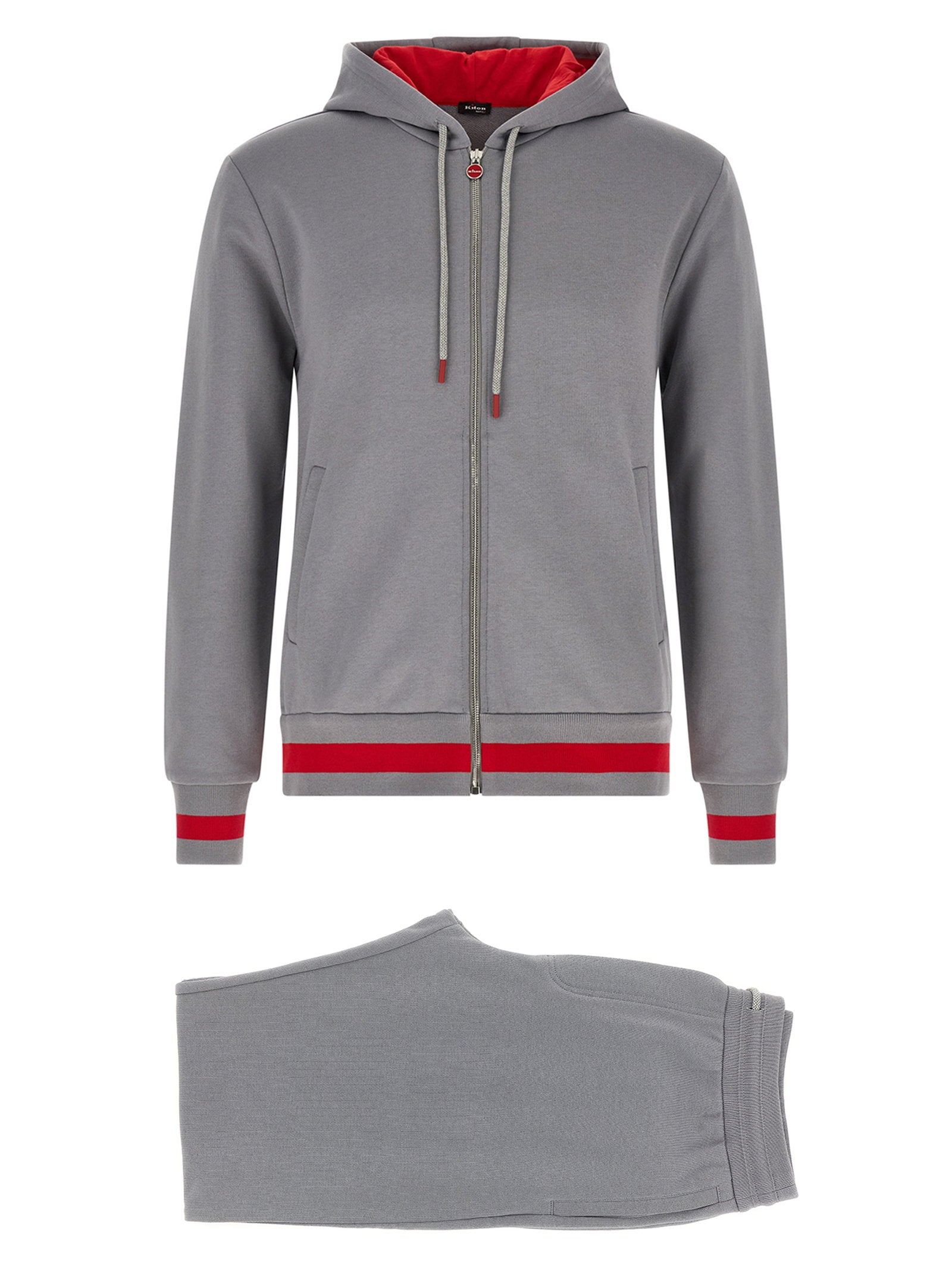 Kiton Cotton Tracksuit with Contrast Bands Pant Suit — Gray