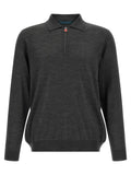 Kiton 14 Micron Wool Half-Zip Polo — Charcoal