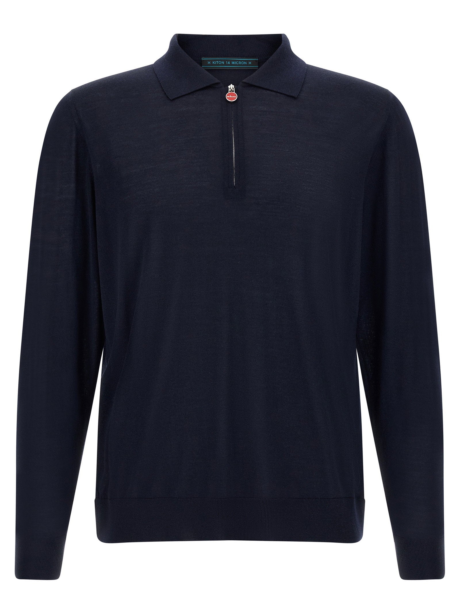 Kiton 14-Micron Wool Polo Shirt — Navy