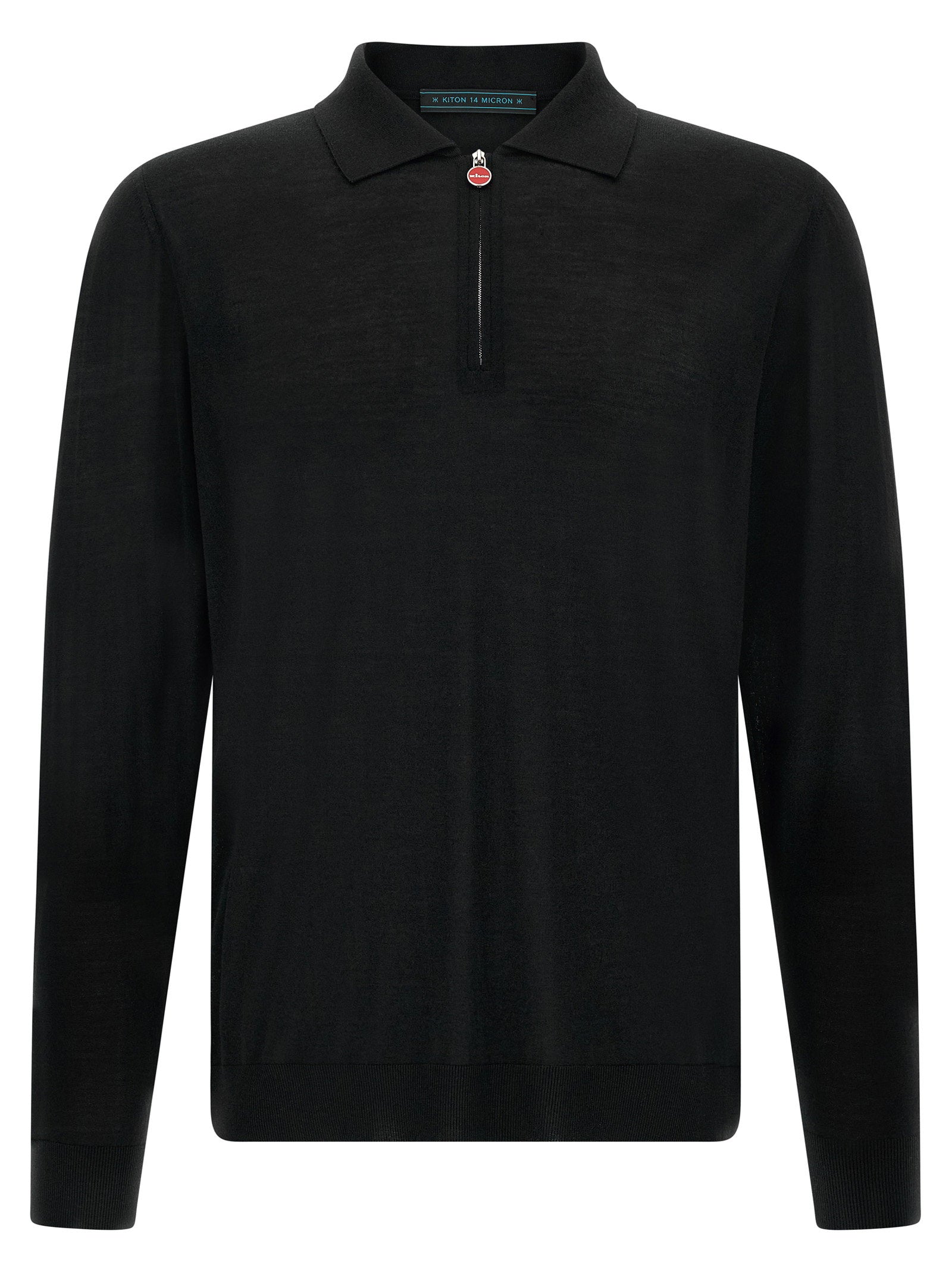 Kiton 14 Micron Wool Polo Shirt — Black