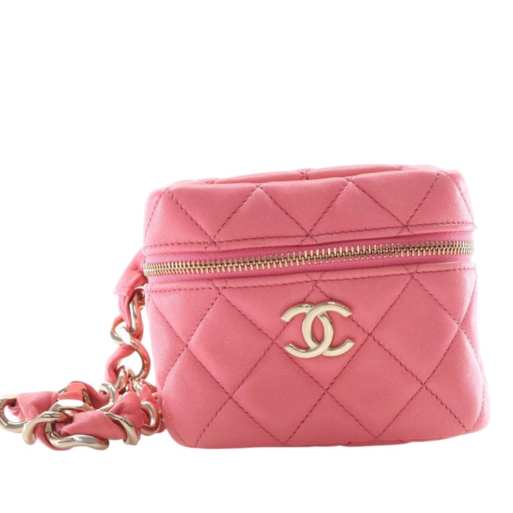 Quilted Lambskin Cube Chain Wristlet Case