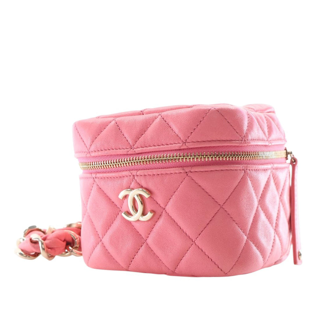 Quilted Lambskin Cube Chain Wristlet Case