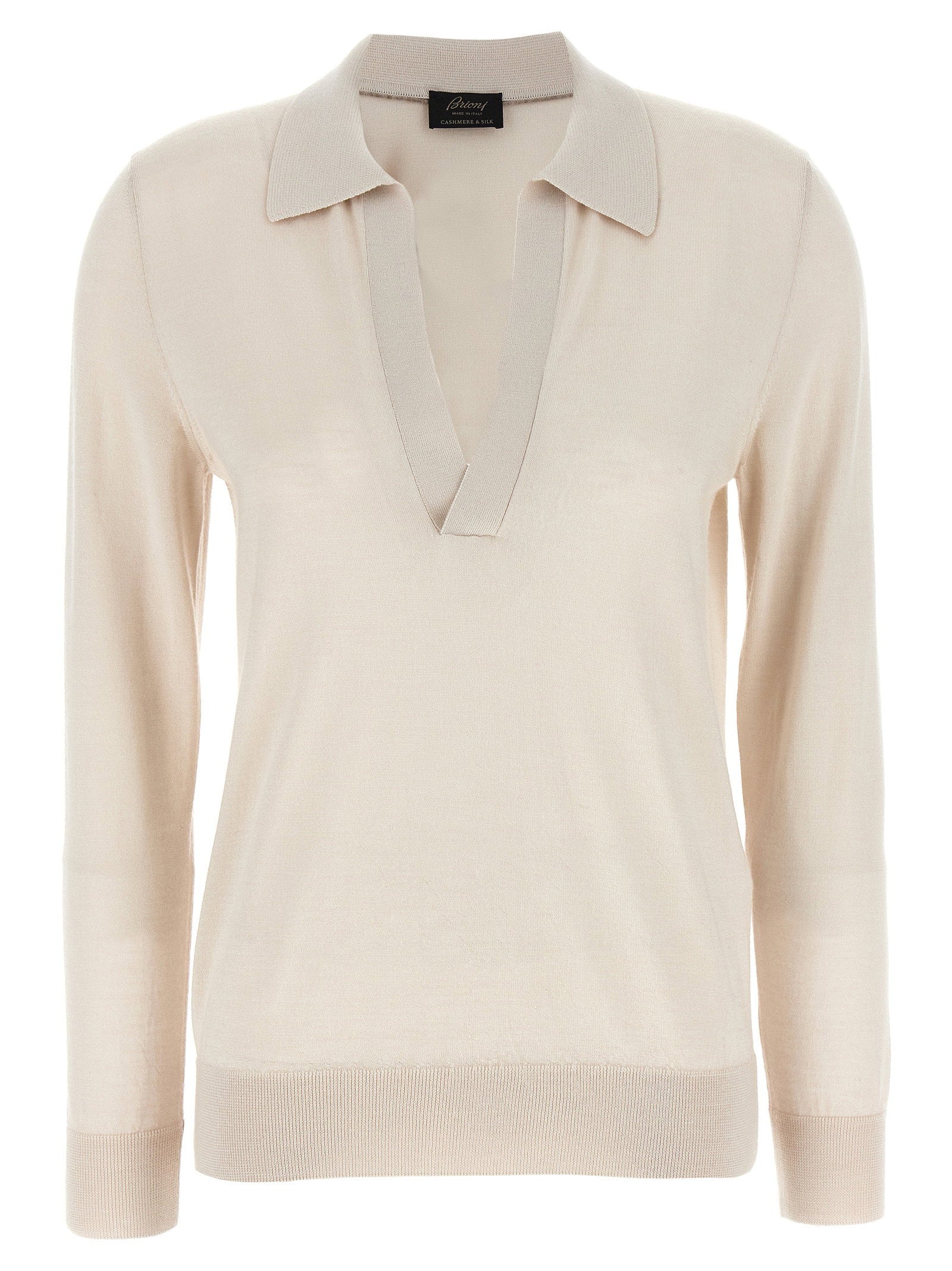 Brioni Cashmere-Silk Blend Polo — Cream