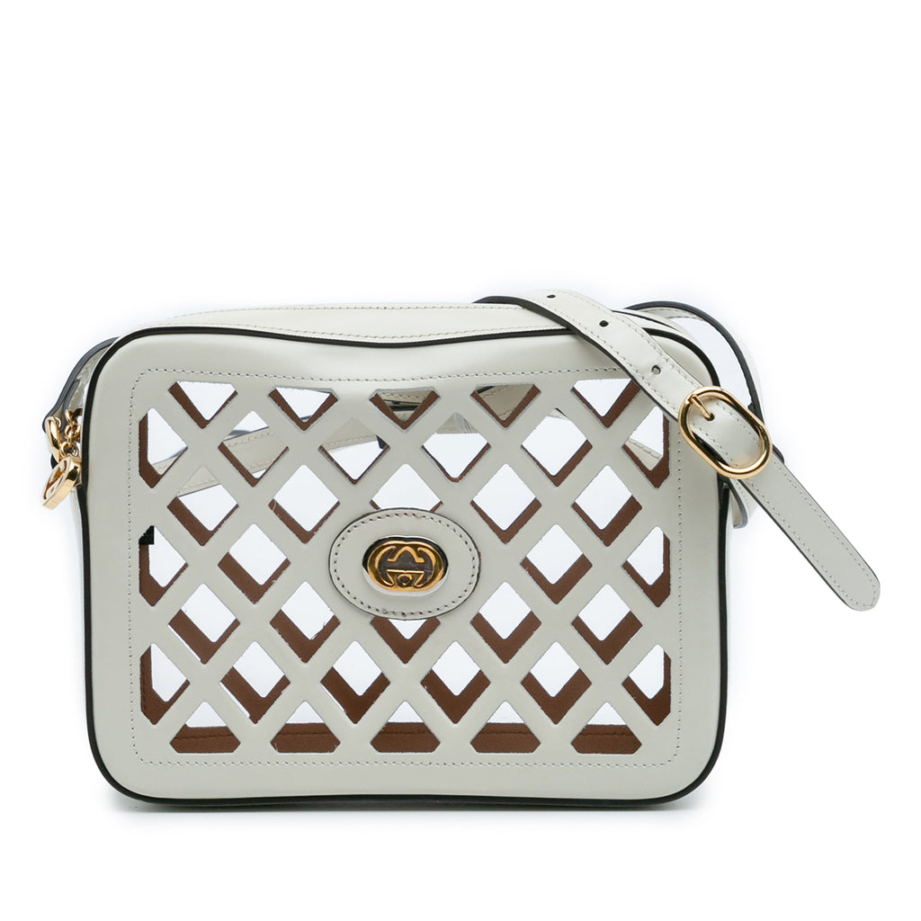 Cutout Leather and Flora Canvas Infinity Crossbody