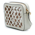 Cutout Leather and Flora Canvas Infinity Crossbody