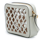 Cutout Leather and Flora Canvas Infinity Crossbody