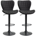 Set of 2 Adjustable Linen Swivel Bar Stools with Wide Seat, Black