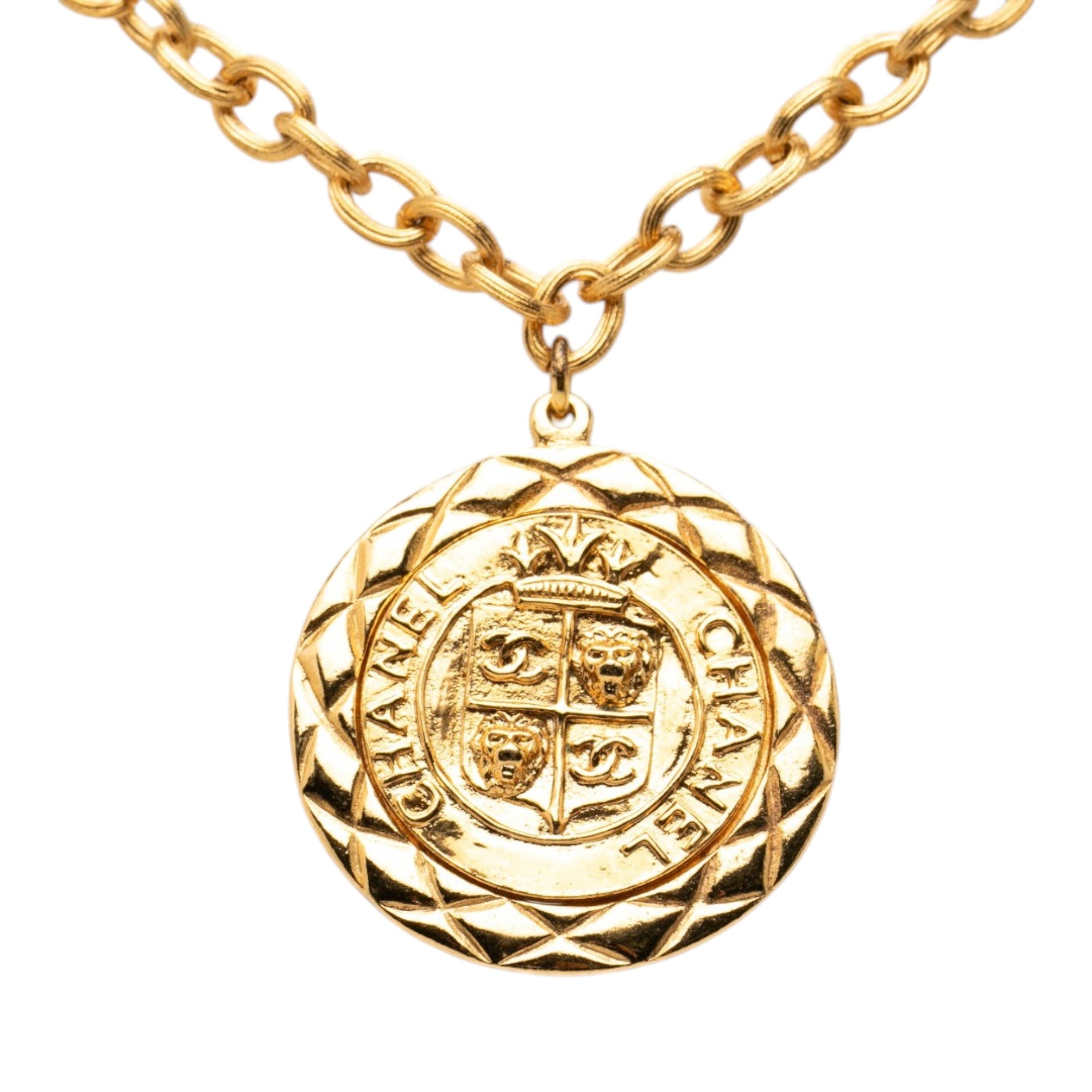 CC Gold Plated Medallion Lion Crest Pendant Necklace