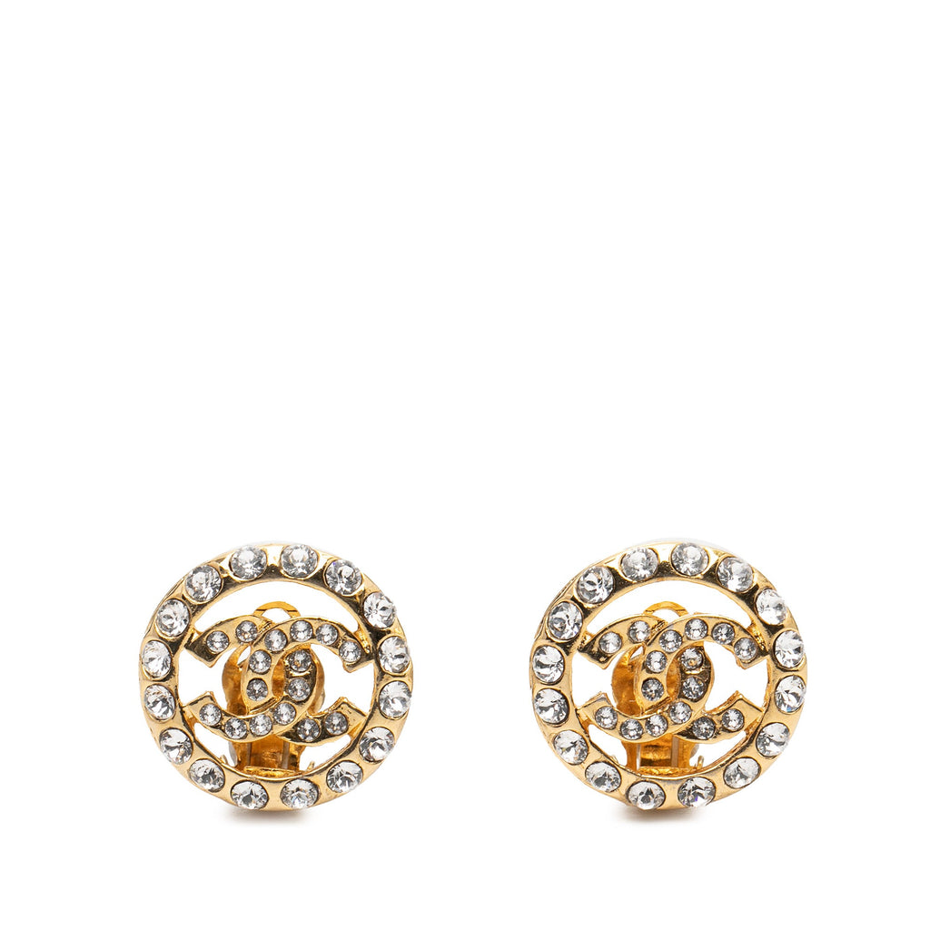 CC Gold Plated Rhinestone Round Clip On Earrings