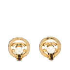 CC Gold Plated Rhinestone Round Clip On Earrings