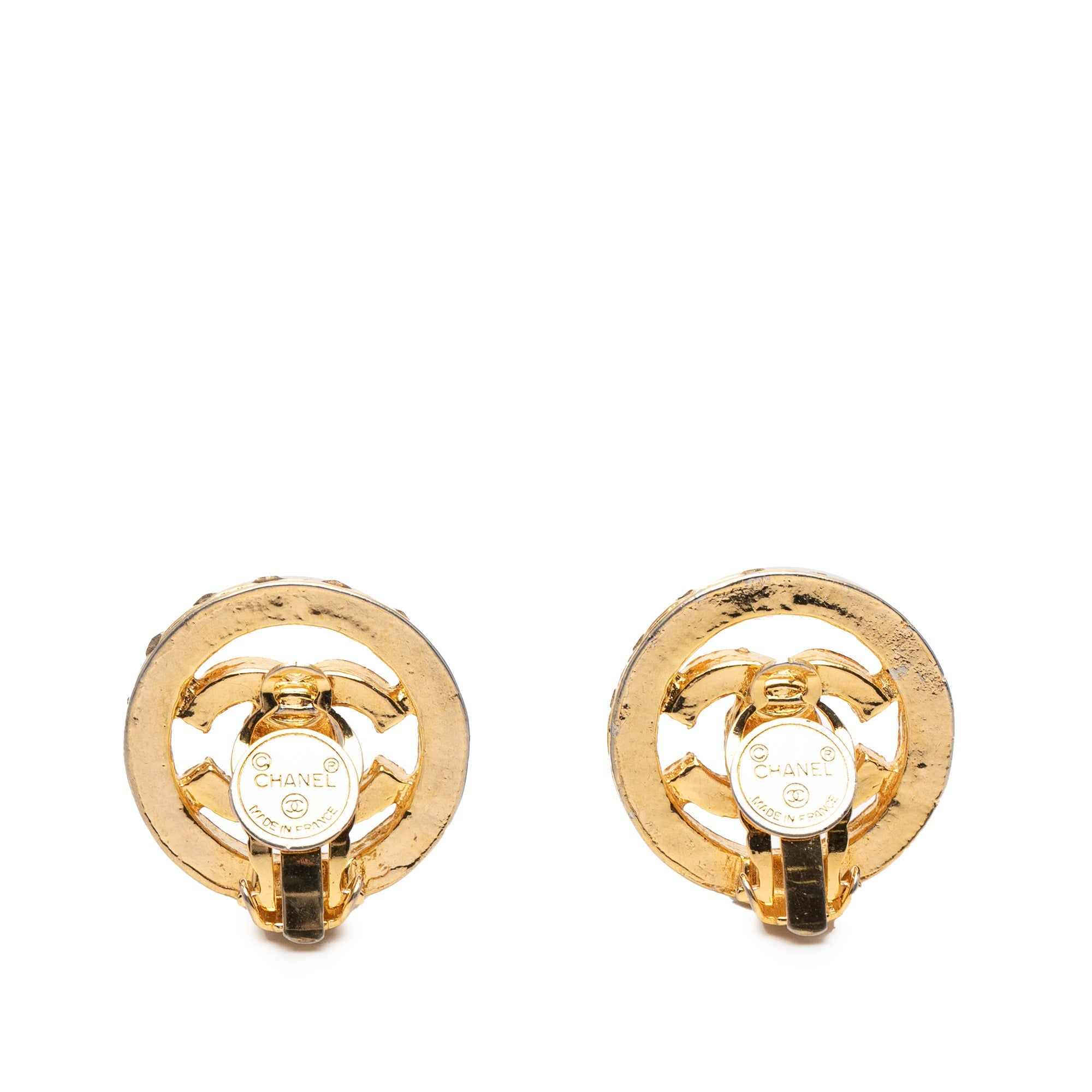 CC Gold Plated Rhinestone Round Clip On Earrings