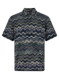 Missoni Zigzag Jacquard Knit Polo Shirt — Navy