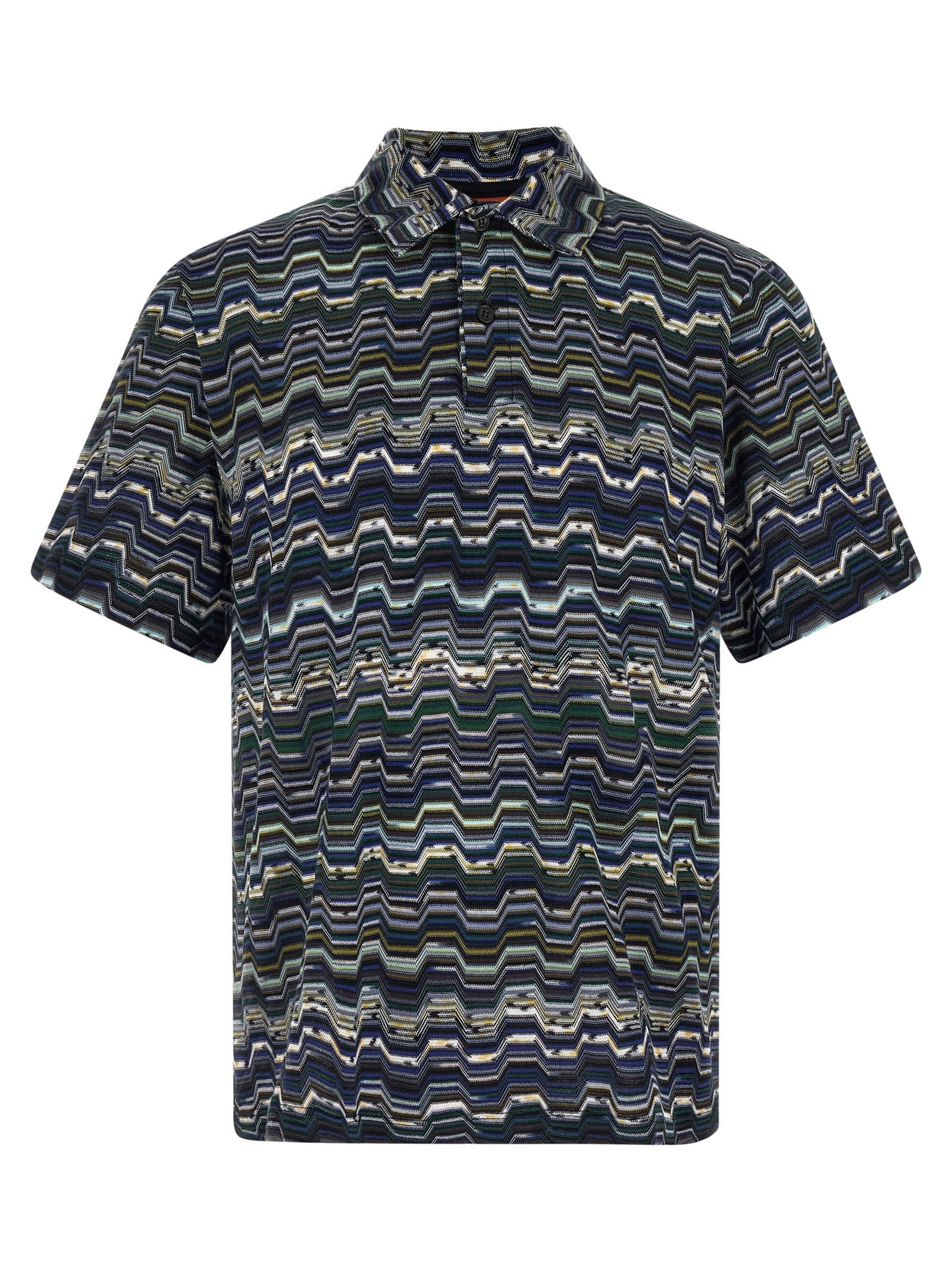 Missoni Zigzag Jacquard Knit Polo Shirt — Navy