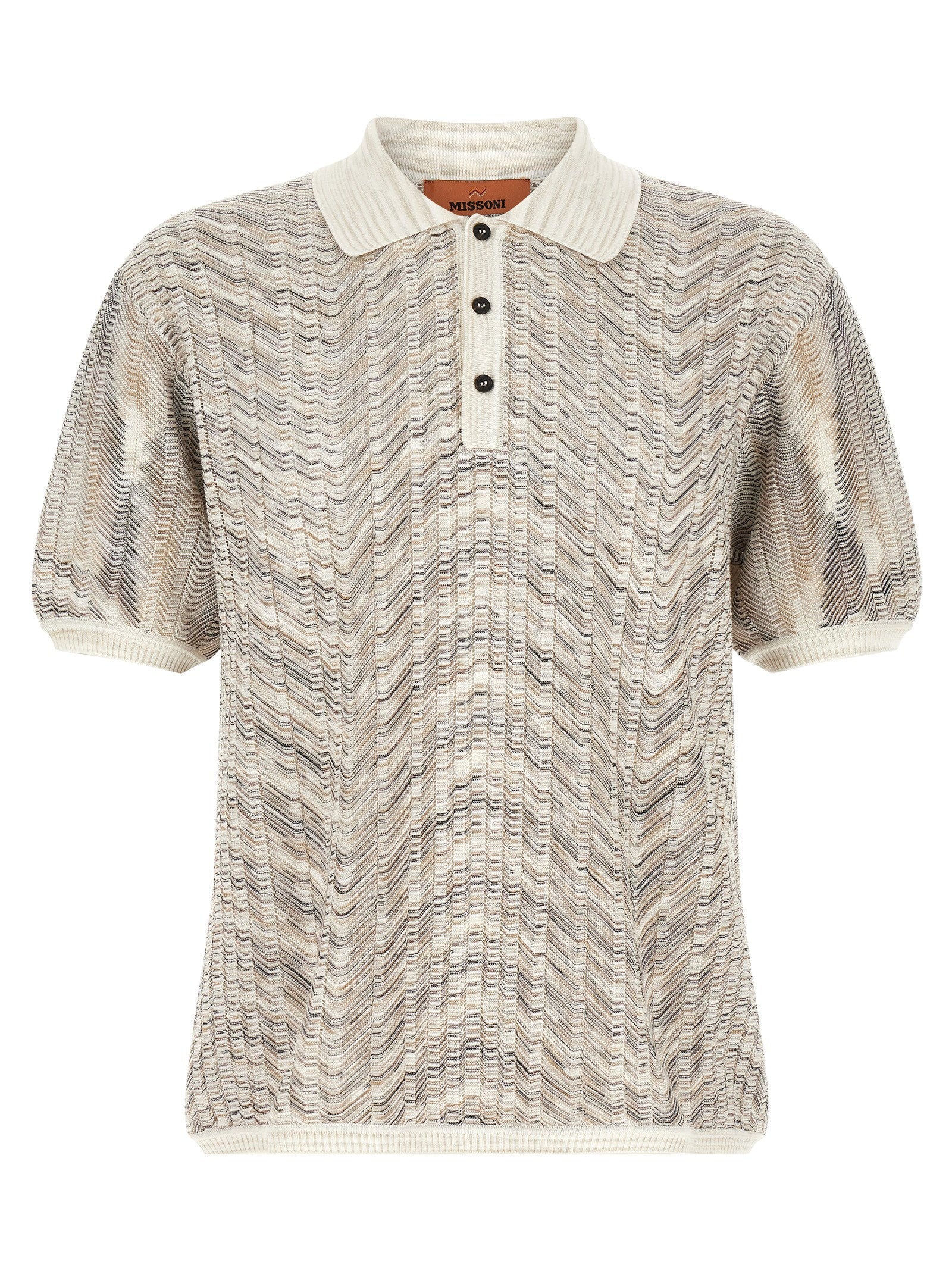 Missoni Zigzag Knit Polo Shirt — Cream