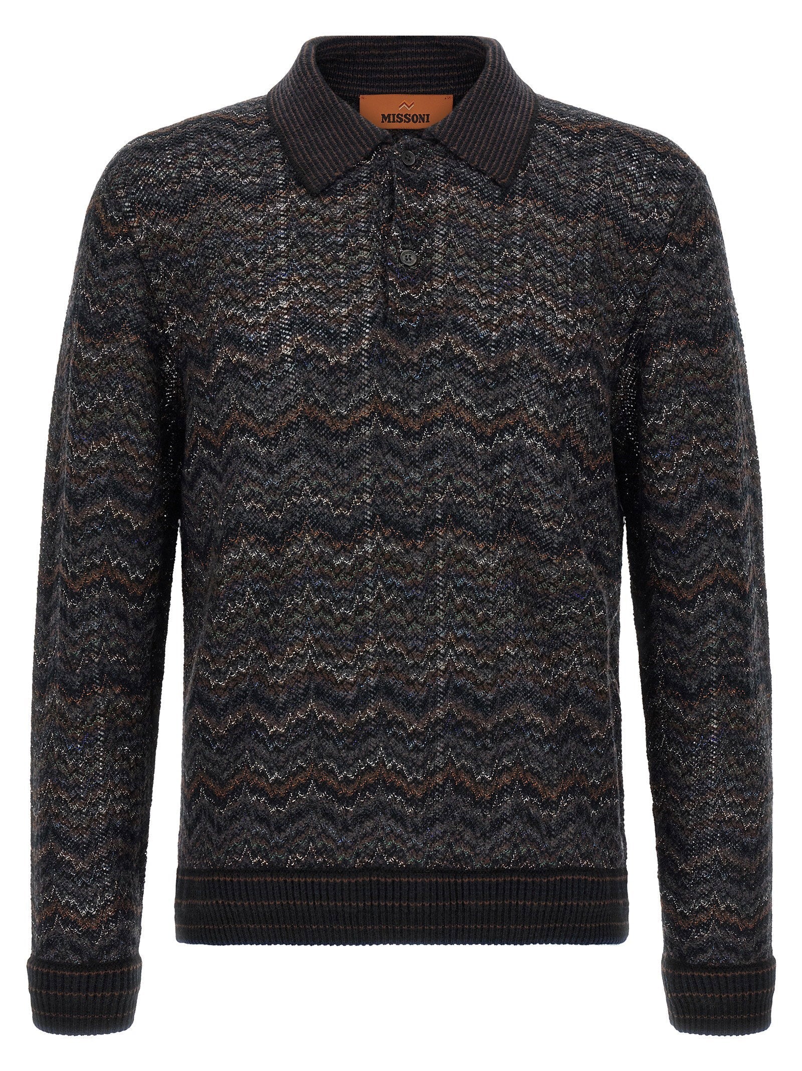Missoni Zigzag-Knit Cashmere Blend Polo — Black