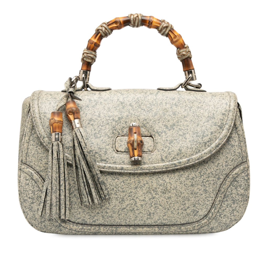 Large Speckled Leather New Bamboo Top Handle Bag