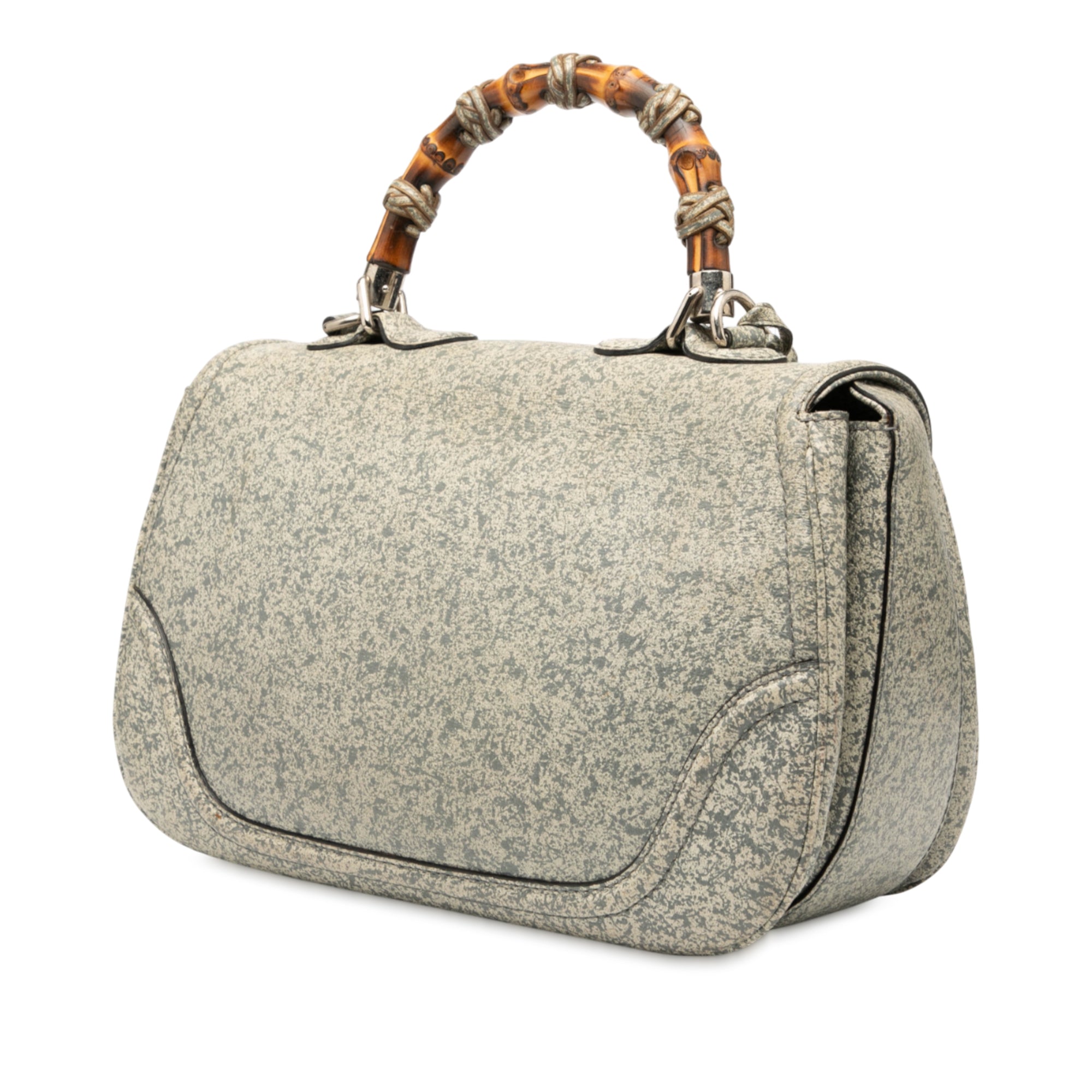 Large Speckled Leather New Bamboo Top Handle Bag