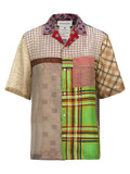 Marine Serre Regenerated Silk Patchwork Scarves Bowling Shirt — Cream