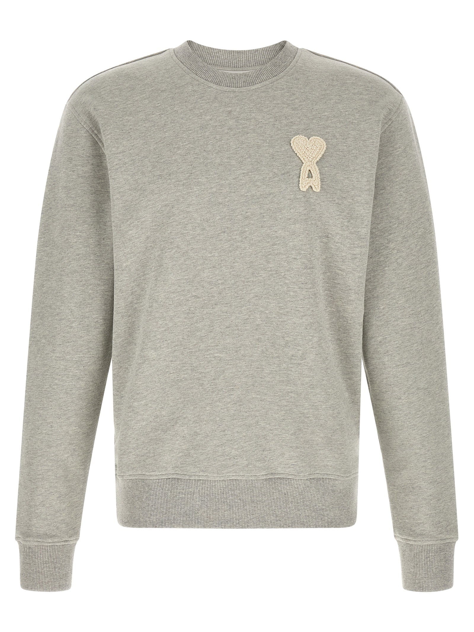 Ami Paris Crochet Heart-Patch Sweatshirt — Beige