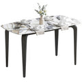 Dining Table for 4 130W x 70D x 75H cm with Sintered Stone Top, Metal Legs White
