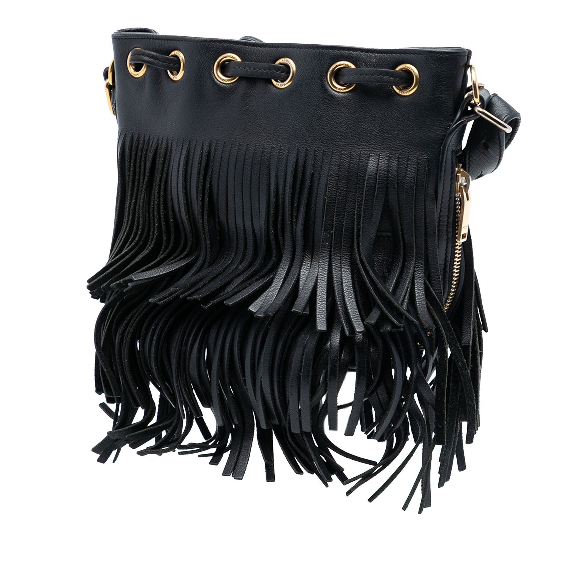 Small Calfskin Emmanuelle Fringe Bucket Bag