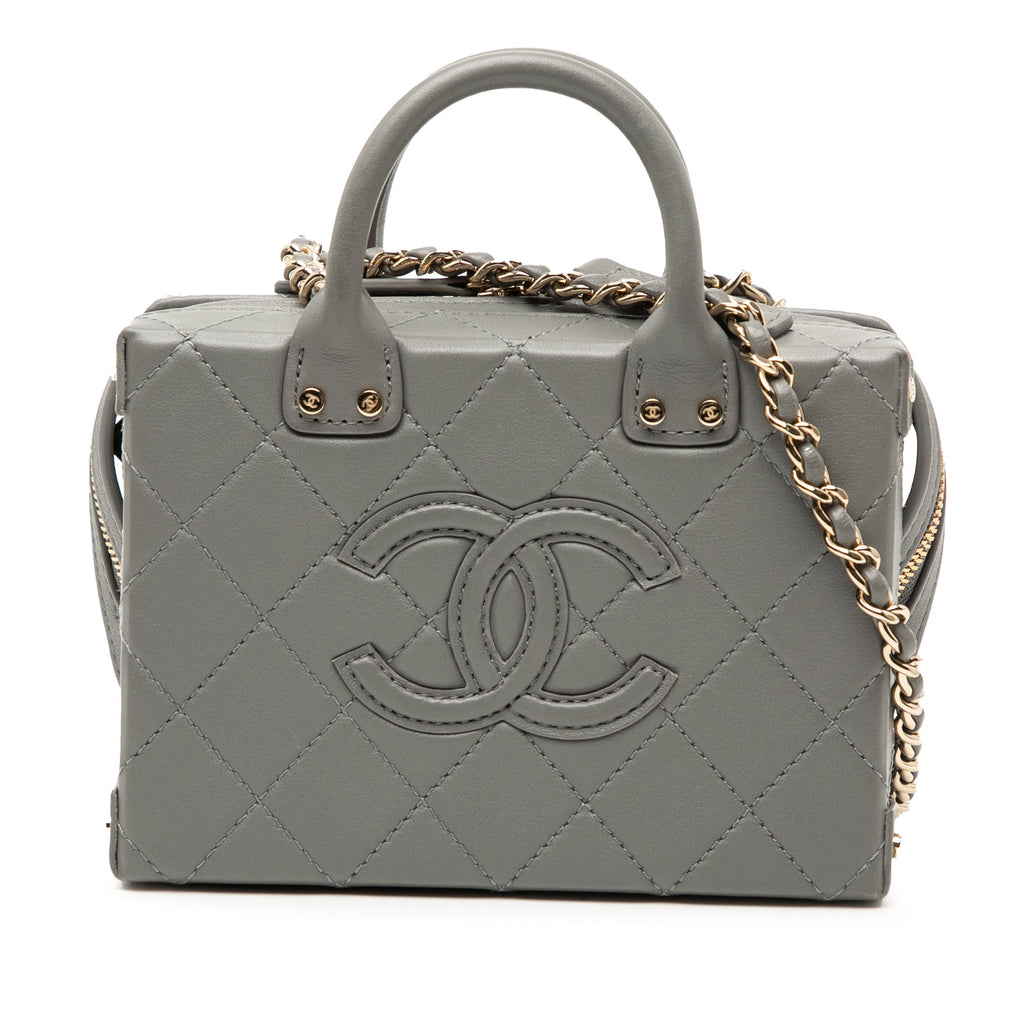 Small CC Quilted Calfskin Top Handle Convertible Vanity Case