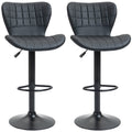 Set of 2 Adjustable PU Leather Swivel Bar Stools with Wide Seat, Black