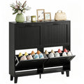 Narrow Shoe Cabinet with 4 Flip Drawers, Holds 16-20 Pairs, Bamboo Legs, Black