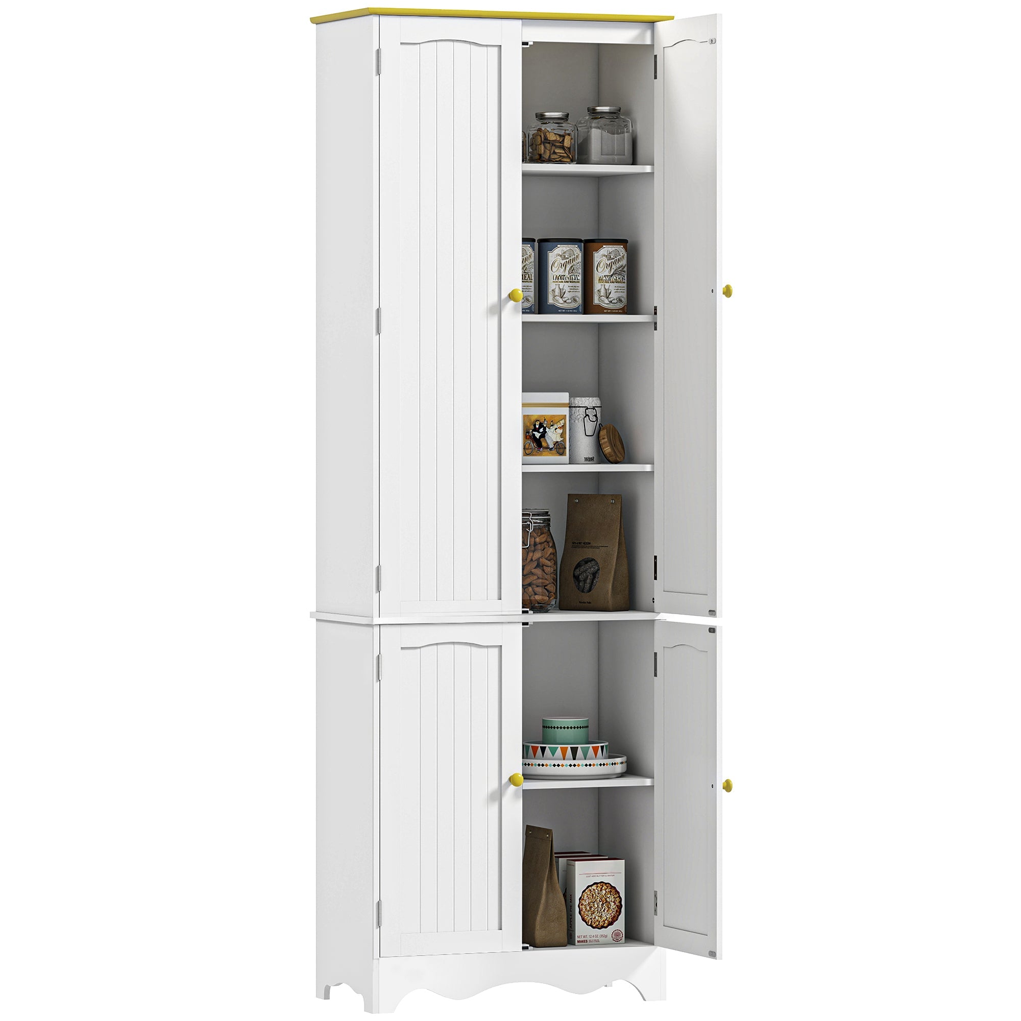 4-Door Freestanding Kitchen Cupboard with 4 Shelves, 183cm, White