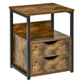 Industrial Side Table with Drawer & Storage Shelf for Living Room, Bedroom, Rustic Brown