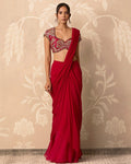Red Twined Sari Set By KYNAH, Luxury Indian Fashion & Bridal Wear