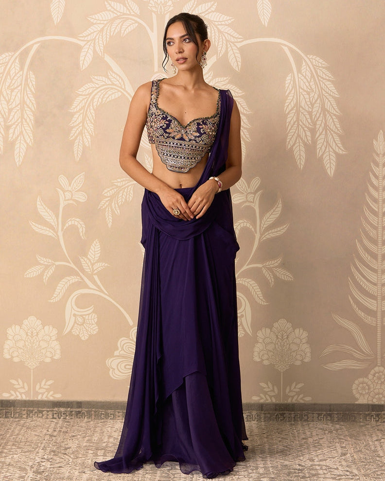 Purple Knot Sari Set By KYNAH, Luxury Indian Fashion & Bridal Wear