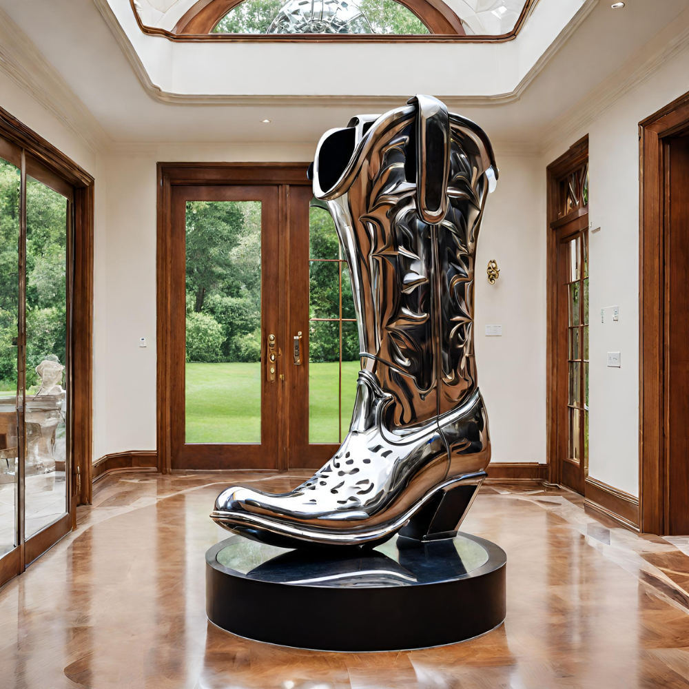 ArtZ® Stainless Steel Cowboy Boot Sculpture - Height: 36 inch (91 cm)