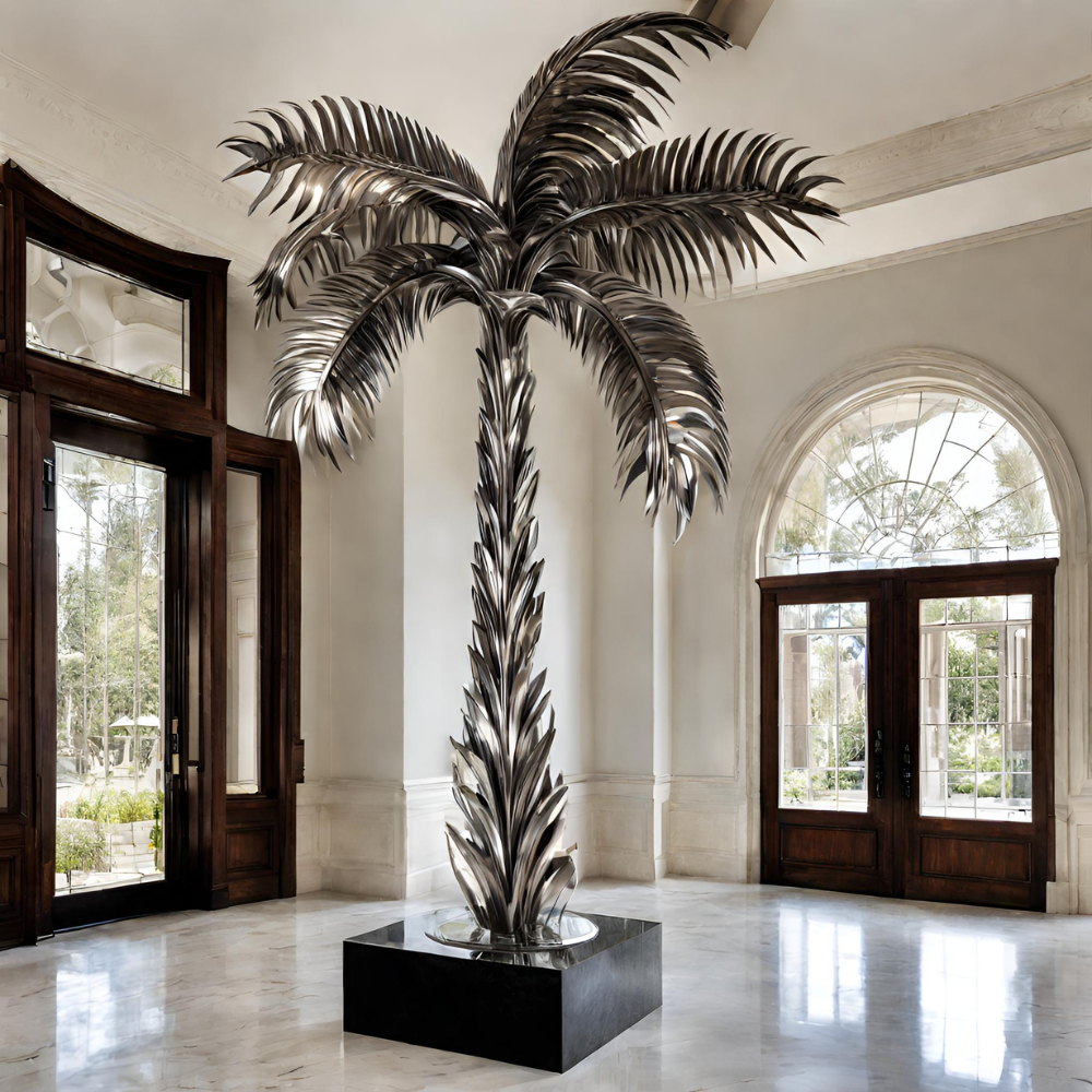 ArtZ® Stainless Steel Palm Tree Sculpture - Height: 108 inch (274 cm)