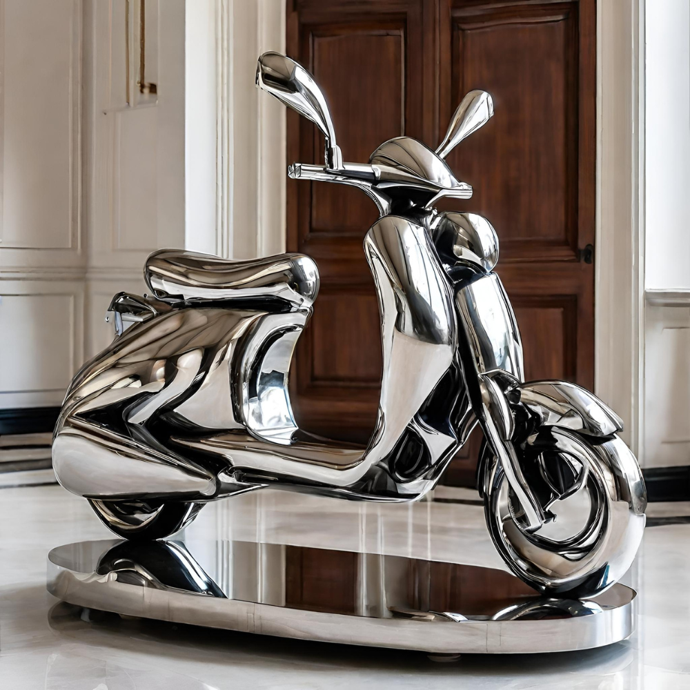 ArtZ® Stainless Steel Moped Sculpture - Height: 72 inch (183 cm)
