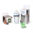 Pack Biberon Blanco flujo lento + Chupete Clásico + 2 Chupeteros de algodon orgánico Nenina & Co
