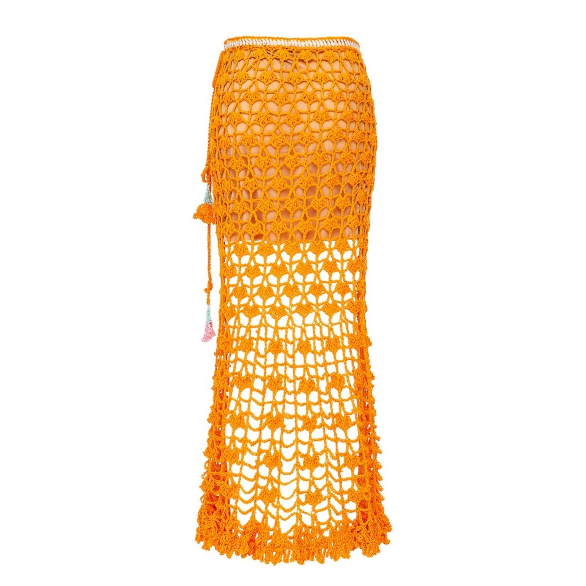 California Poppy Orange Handmade Crochet Midi Skirt