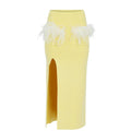 Butter Yellow Vanilla Knit Skirt With Feathers